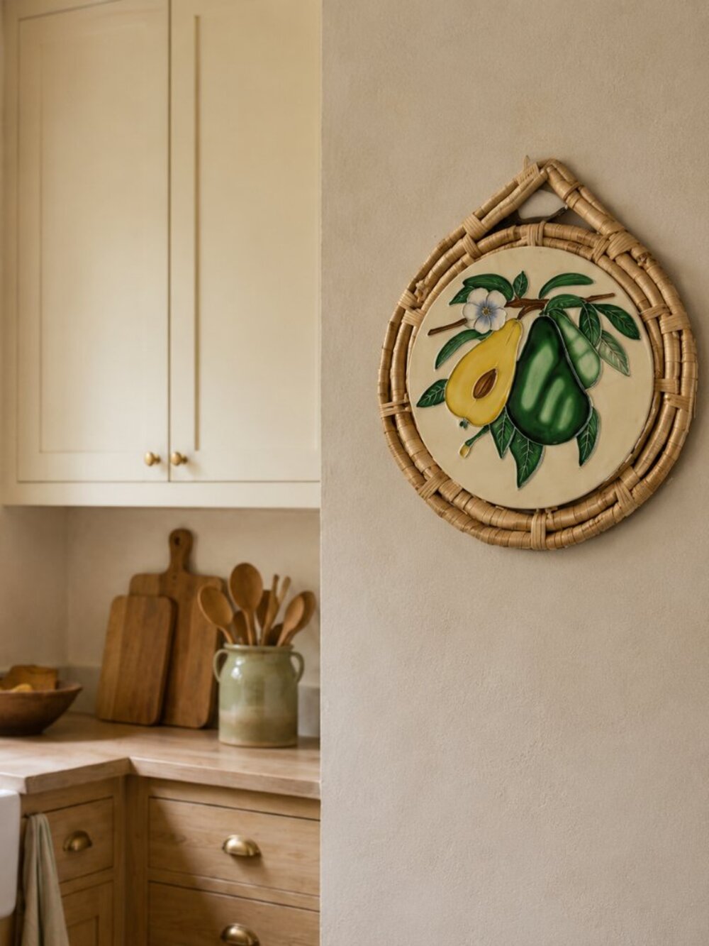 Ceramic Pear Wall Accent in Green and Yellow Vintage 8x9”